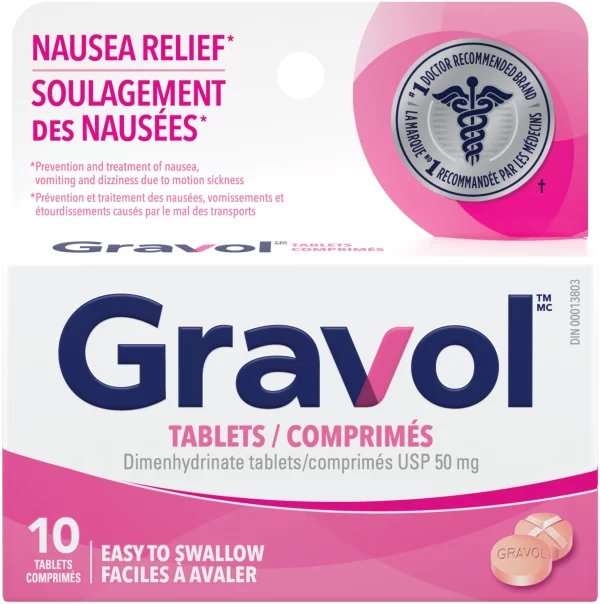 Gravol Easy To Swallow Tablets Dimenhydrinate Tablets USP 50mg 10ct - HTH032